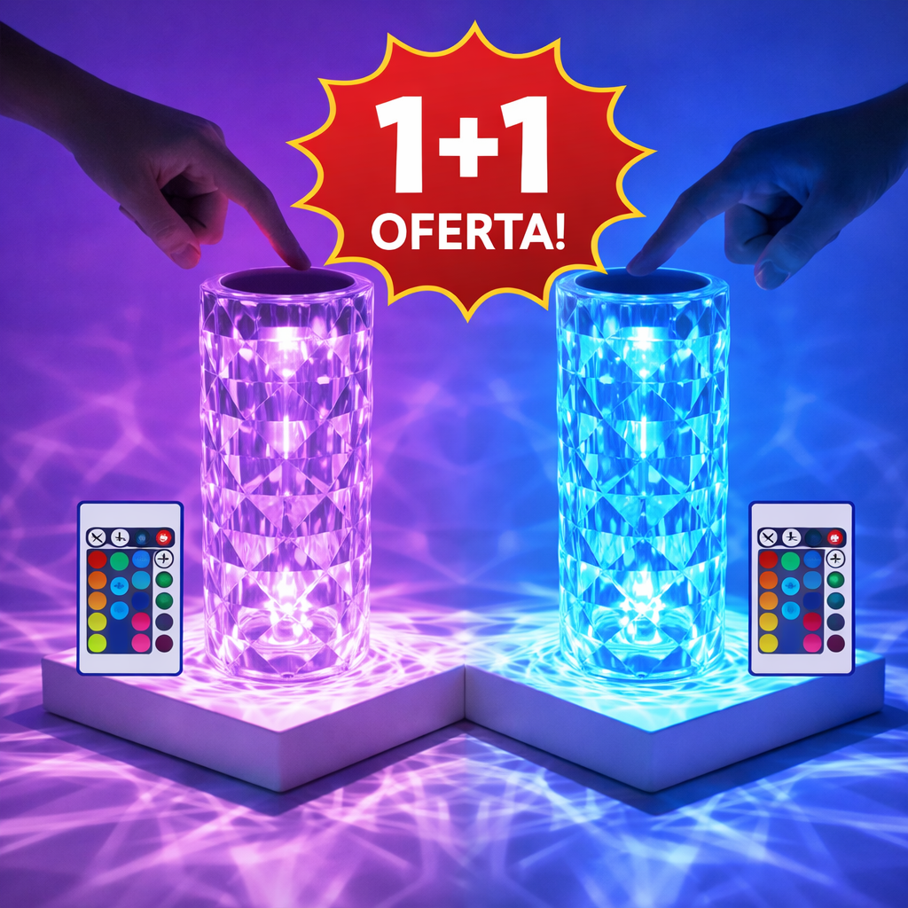 1+1 GRATUIT Lampă LED ambientală tip cristal, 16 culori, control touch și telecomandă.