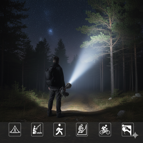 Lanternă LED modernă, reîncărcabilă, dotată cu funcție powerbank și trepied pentru utilizare practică oriunde