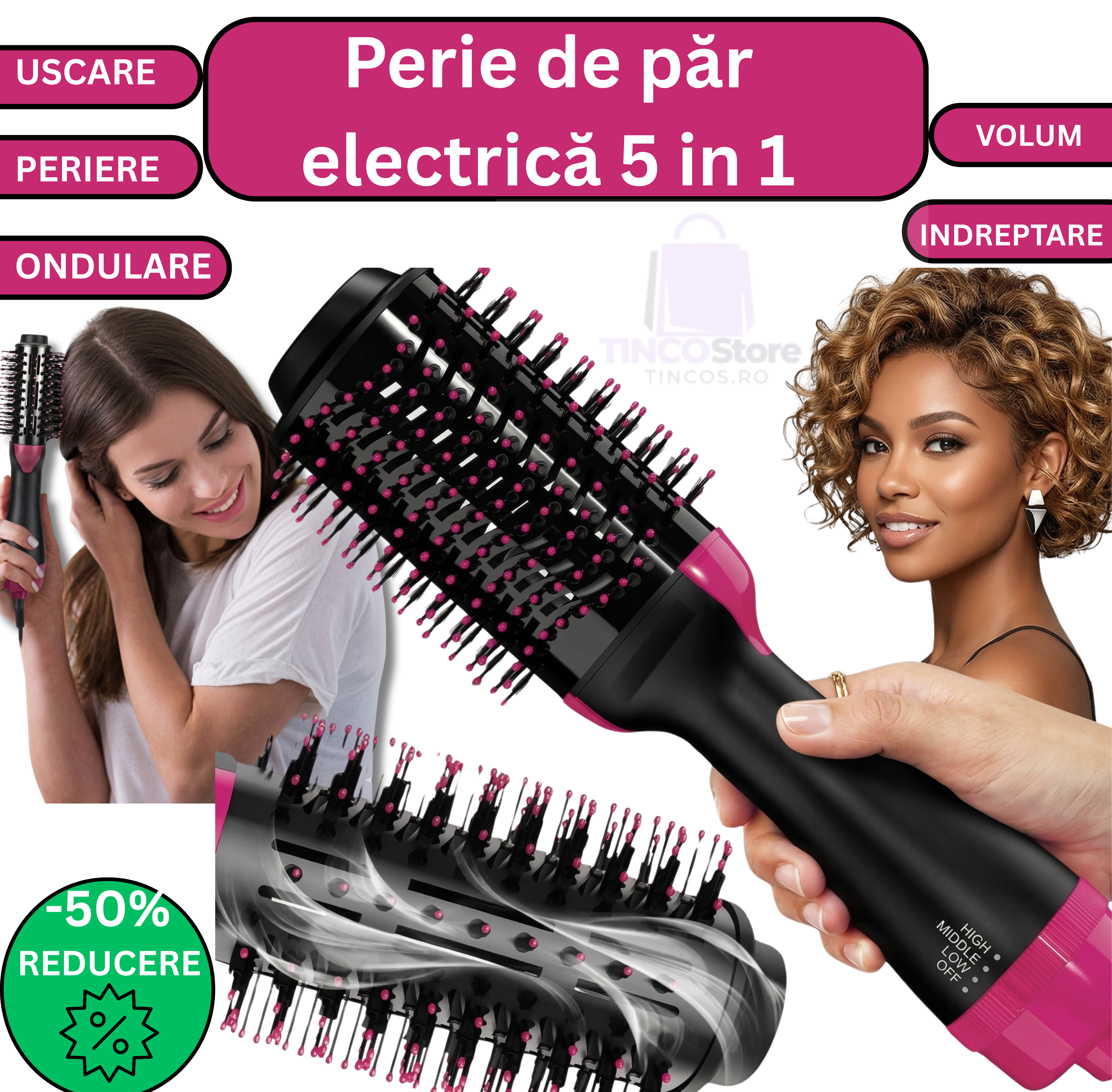 Perie electrică 5 în 1 pentru coafuri profesionale acasă