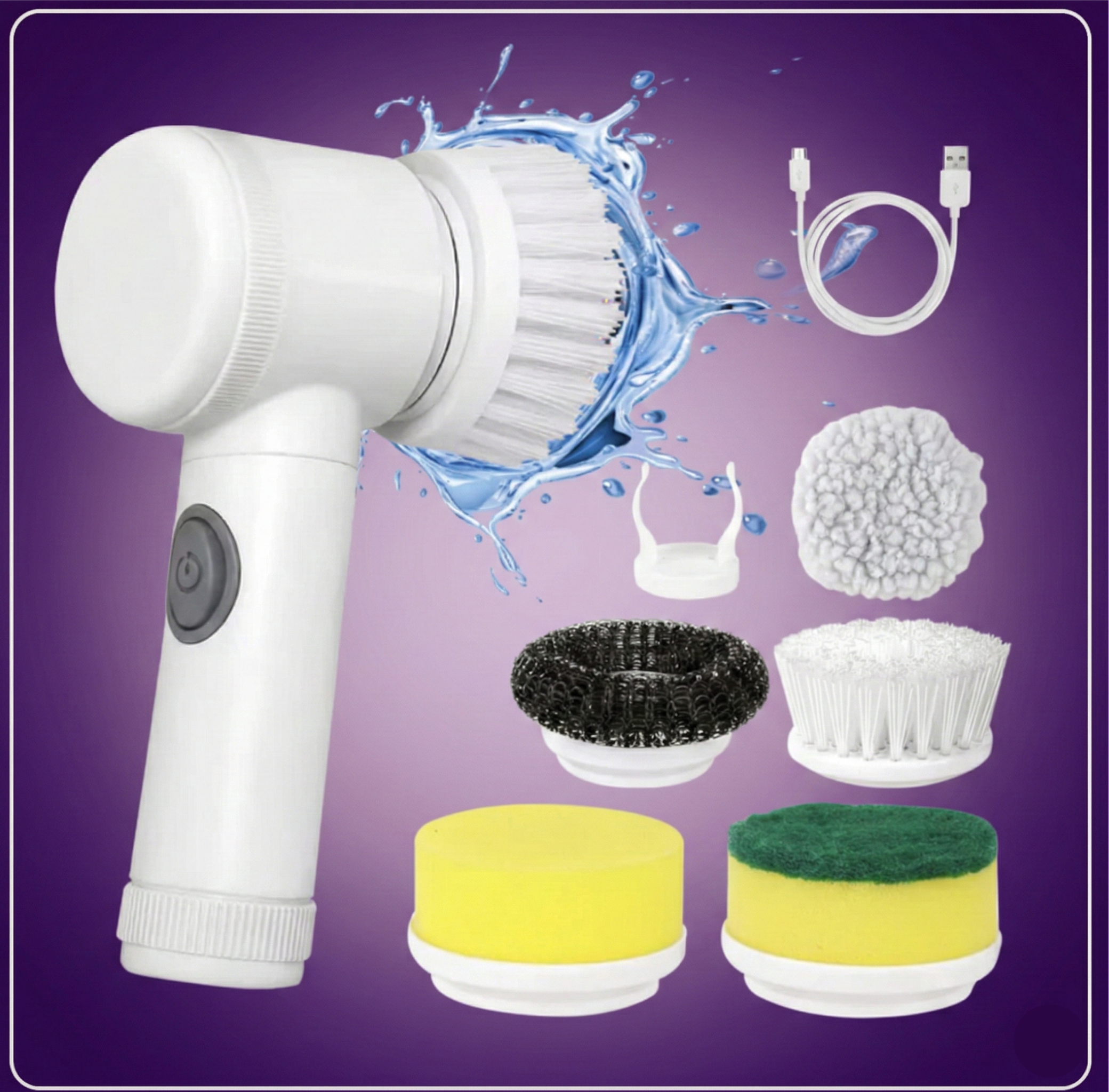 Peria de Curatare Magic Brush: Autonomie USB, 3 accesorii rotative pentru orice suprafață și putere mare de curățare!