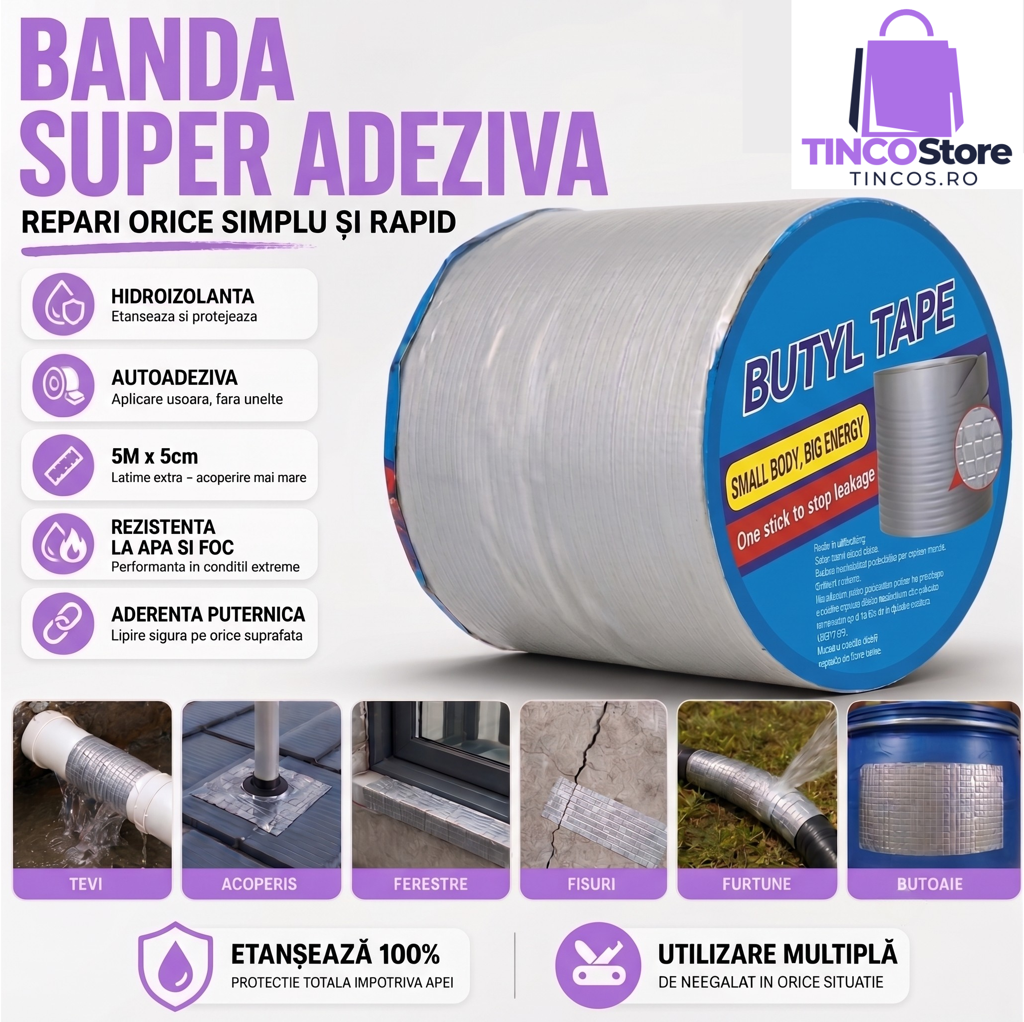 1+1 GRATUIT BANDA SUPERADEZIVA 5M X 5CM