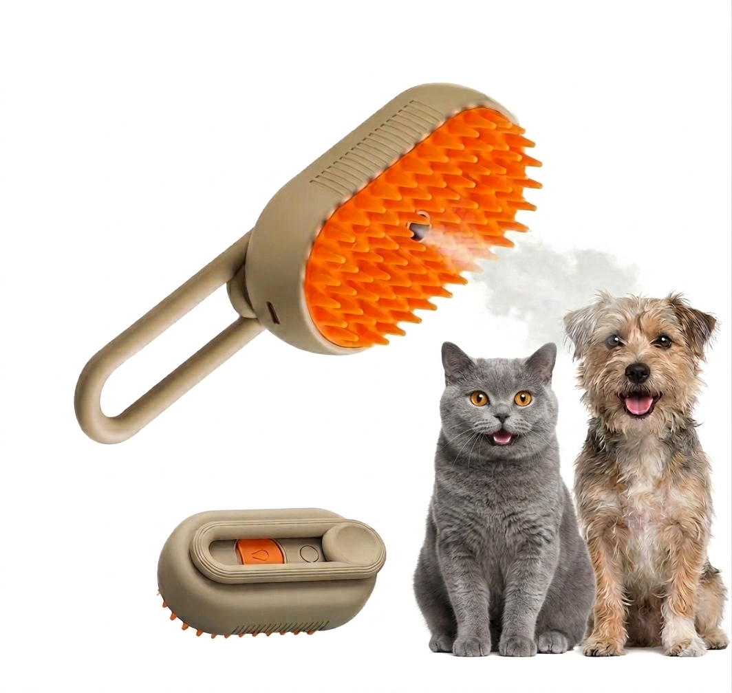 Perie cu Abur pentru Animale de Companie, Indeparteaza Parul, Curatare, Incarcare USB-C, Maner Rotativ 360 Grade
